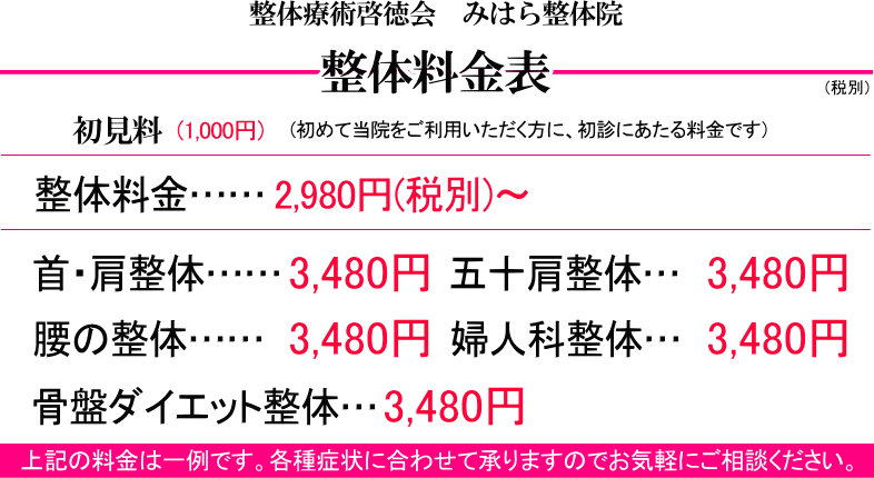 みはら整体E料表